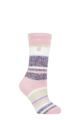 Ladies 1 Pair SOCKSHOP Heat Holders 2.3 TOG Patterned Thermal Socks - Provence Multi Stripe Dusted Pink