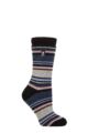 Ladies 1 Pair SOCKSHOP Heat Holders 2.3 TOG Patterned Thermal Socks - Geneva Multi Stripe Black Denim