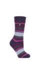 Ladies 1 Pair SOCKSHOP Heat Holders 2.3 TOG Patterned Thermal Socks - Barcelona Multi Stripe Blue Ribbon