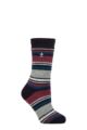 Ladies 1 Pair SOCKSHOP Heat Holders 2.3 TOG Patterned Thermal Socks - Geneva Multi Stripe Navy Cabernet