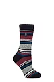 Women's 1 Pair SOCKSHOP Heat Holders 2.3 TOG Patterned Thermal Socks - Geneva Multi Stripe Navy Cabernet