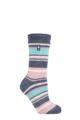 Ladies 1 Pair SOCKSHOP Heat Holders 2.3 TOG Patterned Thermal Socks - Palma Multi Stripe Denim