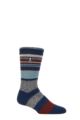 Mens 1 Pair SOCKSHOP Heat Holders 2.3 TOG Patterned and Plain Thermal Socks - Galway Multi Stripe Indigo / Merlot