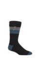 Mens 1 Pair SOCKSHOP Heat Holders 2.3 TOG Patterned and Plain Thermal Socks - Lindos Double Stripe Black / Blue