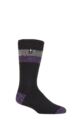 Mens 1 Pair SOCKSHOP Heat Holders 2.3 TOG Patterned and Plain Thermal Socks - Lindos Double Stripe Black / Purple