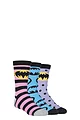 Girls 3 Pair SOCKSHOP Batman / Batgirl Striped, Spotty and All Over Motif Cotton Socks - Assorted