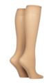 Ladies 2 Pair Charnos 15 Denier Plus Size Knee Highs - Natural Tan