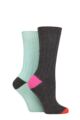 Ladies 2 Pair Caroline Gardner Cashmere and Merino Wool Blend Socks - Charcoal / Mint