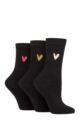 Ladies 3 Pair Caroline Gardner Patterned Cotton Socks - Black Heart