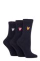 Ladies 3 Pair Caroline Gardner Patterned Cotton Socks - Navy Heart