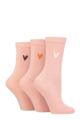Ladies 3 Pair Caroline Gardner Patterned Cotton Socks - Pink Heart