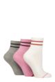 Women's 3 Pair Caroline Gardner Cotton Ribbed Sports Quarter Socks - Cream / Pink / Grey