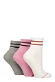 Women's 3 Pair Caroline Gardner Cotton Ribbed Sports Quarter Socks - Cream / Pink / Grey