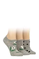 Women's 3 Pair Caroline Gardner Patterned Cotton Trainer Socks - Flowers and Spots Light Grey