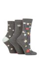Ladies 3 Pair Caroline Gardner Patterned Cotton Socks - Floral Charcoal