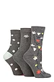 Women's 3 Pair Caroline Gardner Patterned Cotton Socks - Floral Charcoal