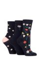 Ladies 3 Pair Caroline Gardner Patterned Cotton Socks - Floral Navy