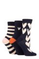 Ladies 3 Pair Caroline Gardner Patterned Cotton Socks - All Over Hearts Navy