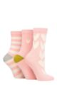 Ladies 3 Pair Caroline Gardner Patterned Cotton Socks - All Over Hearts Pink