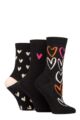 Ladies 3 Pair Caroline Gardner Patterned Cotton Socks - Heart Outline Black