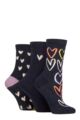Ladies 3 Pair Caroline Gardner Patterned Cotton Socks - Heart Outline Navy