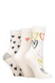 Ladies 3 Pair Caroline Gardner Patterned Cotton Socks - Heart Outline White