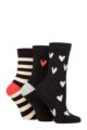 Ladies 3 Pair Caroline Gardner Patterned Cotton Socks - Black Stripe & Heart