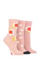 Ladies 3 Pair Caroline Gardner Patterned Cotton Socks - Pink Flowers