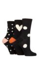 Ladies 3 Pair Caroline Gardner Patterned Cotton Socks - Spots and Heart Black