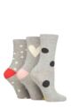 Ladies 3 Pair Caroline Gardner Patterned Cotton Socks - Spots and Heart Light Grey