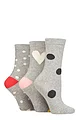 Women's 3 Pair Caroline Gardner Patterned Cotton Socks - Spots and Heart Light Grey
