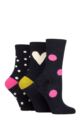 Ladies 3 Pair Caroline Gardner Patterned Cotton Socks - Spots and Heart Navy