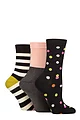 Women's 3 Pair Caroline Gardner Patterned Cotton Socks - Spots / Stripes Black