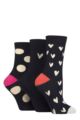 Ladies 3 Pair Caroline Gardner Patterned Cotton Socks - Mini Hearts / Spots Navy