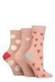 Ladies 3 Pair Caroline Gardner Patterned Cotton Socks - Mini Hearts / Spots Pink