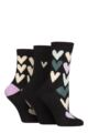 Ladies 3 Pair Caroline Gardner Patterned Cotton Socks - Big Hearts Black