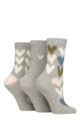 Ladies 3 Pair Caroline Gardner Patterned Cotton Socks - Big Hearts Light Grey