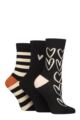 Ladies 3 Pair Caroline Gardner Patterned Cotton Socks - Large Heart Outline Black