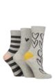 Ladies 3 Pair Caroline Gardner Patterned Cotton Socks - Large Heart Outline Light Grey