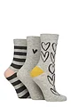 Women's 3 Pair Caroline Gardner Patterned Cotton Socks - Large Heart Outline Light Grey