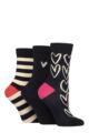 Ladies 3 Pair Caroline Gardner Patterned Cotton Socks - Large Heart Outline Navy