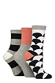 Women's 3 Pair Caroline Gardner Patterned Cotton Socks - Stripe White / Navy
