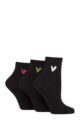 Women's 3 Pair Caroline Gardner Cotton Patterned Mid Length Crew Socks - Hearts Black