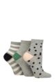 Women's 3 Pair Caroline Gardner Cotton Patterned Mid Length Crew Socks - Spot / Plain / Stripe
