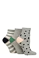 Women's 3 Pair Caroline Gardner Cotton Patterned Mid Length Crew Socks - Spot / Plain / Stripe