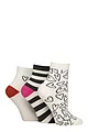 Women's 3 Pair Caroline Gardner Cotton Patterned Mid Length Crew Socks - Heart Outline / Stripes Chalk