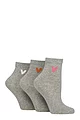Women's 3 Pair Caroline Gardner Cotton Patterned Mid Length Crew Socks - Hearts Grey