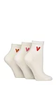 Women's 3 Pair Caroline Gardner Cotton Patterned Mid Length Crew Socks - Hearts White