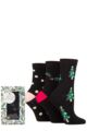 Ladies 3 Pair Caroline Gardner Christmas Foliage Gift Boxed Cotton Socks - Xmas Tree / Holly / Spots
