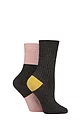 Women's 2 Pair Caroline Gardner Bamboo Ribbed Light Weight Boot Socks - Charcoal Pink / Lime